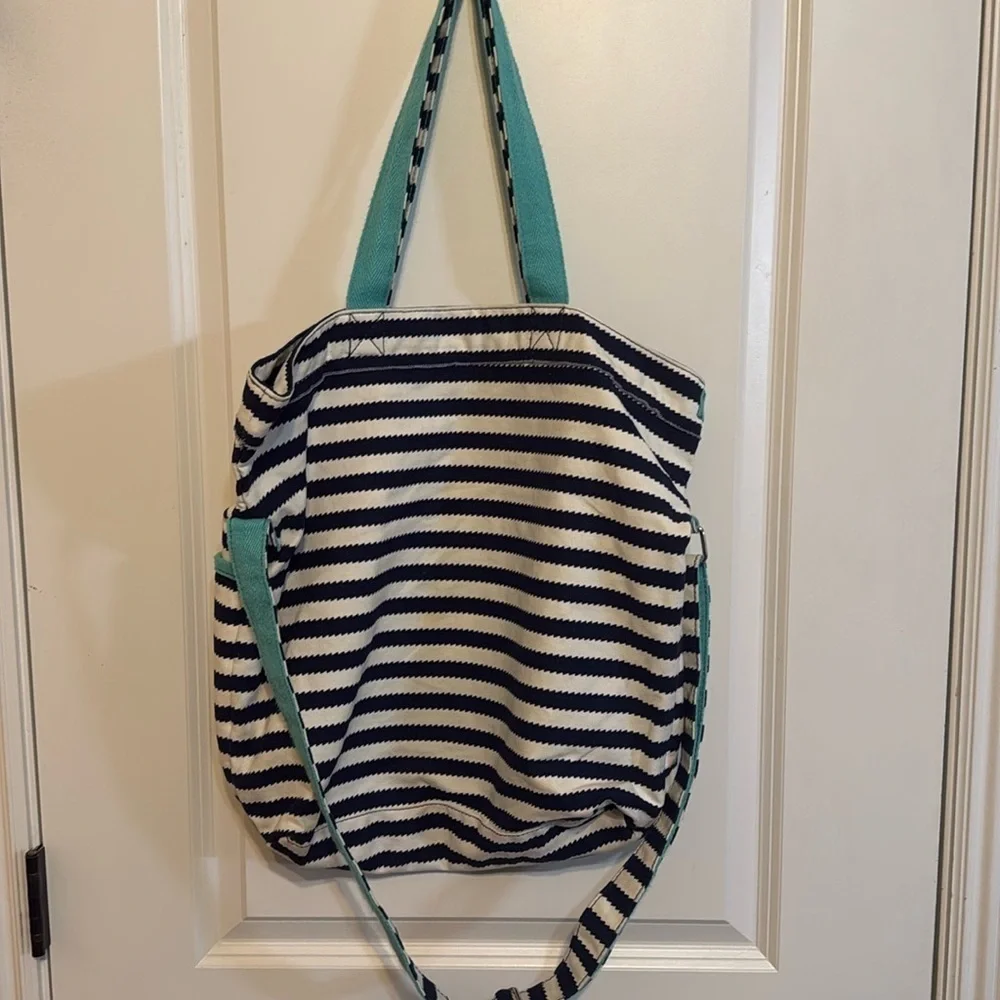 Thirty-One Striped Hobo Bag - Navy, White, and Teal